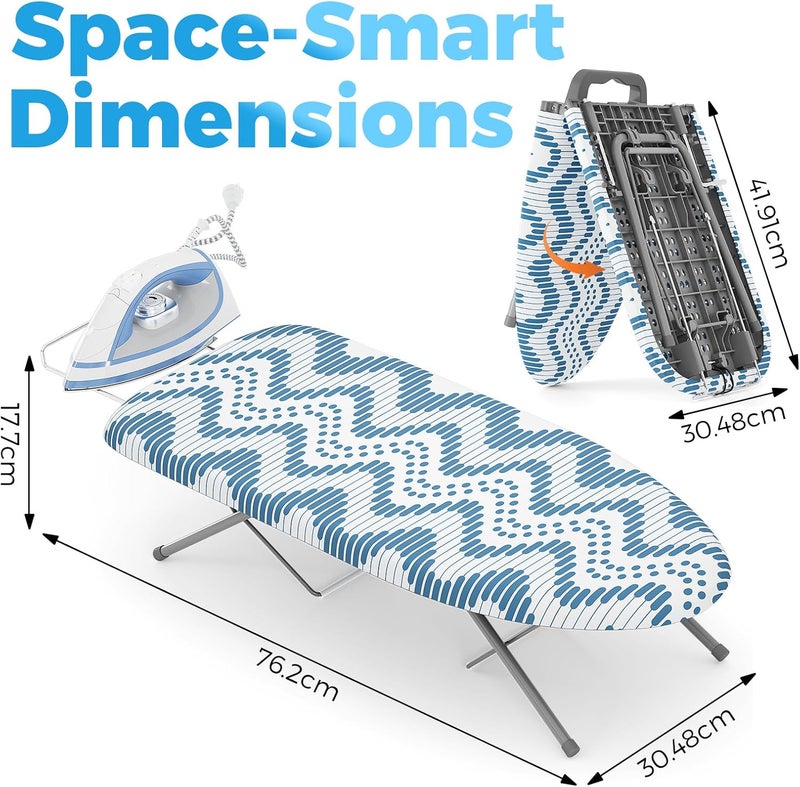 KINGBOARD Tabletop Ironing Board, Small Ironing Boards with Iron Rest, Folding Iron Board, Extra Thick Cover, Portable Tabletop Ironing Board with Non-Slip Feet, 30x12 Blue - Image 2